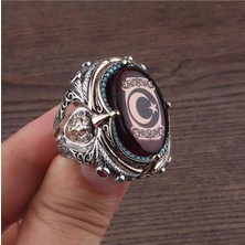 Moda Gümüş Evi Zorbey Şah Modeli Kehribar Ay Yıldızlı 925 Ayar Gümüş Erkek Yüzük, Ayyıldızlı Yüzük