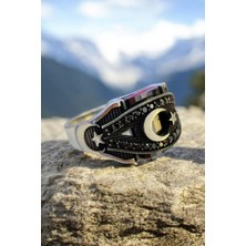 Moda Gümüş Evi 925 Ayar Gümüş Mikro Taşlı Ay Yıldız Erkek Yüzük, Ay Yıldızlı Yüzük