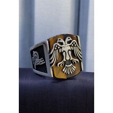 Moda Gümüş Evi 925 Ayar Gümüş Kaplangözü Taşlı Selçuklu Kartallı Erkek Yüzük