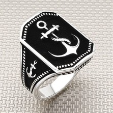 Moda Gümüş Evi Erkek Çapa Motifli 925 Ayar Gümüş Yüzük