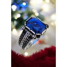 Moda Gümüş Evi Erkek Safir Taşlı 925 Ayar Gümüş Yüzük