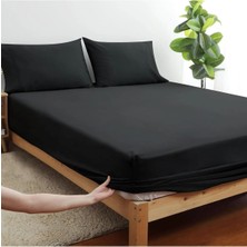 Shopyteks Düz Siyah Renk Çift Kişilik Lastikli Çarşaf Seti Battal Boy 180 x 200