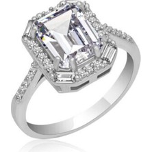 Moda Gümüş Evi Gümüş Beyaz Taşlı Baget Kare Kadın Yüzük  (  Bedeni Soru Cevap Kısmından Belirtiniz )