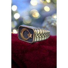 Moda Gümüş Evi 925 Ayar Gümüş Ay Yıldızlı Özel Tasarım Yüzük, Ayyıldız Yüzük