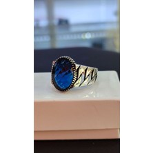 Moda Gümüş Evi 925 Ayar Gümüş Safir Taşlı Erkek Yüzük