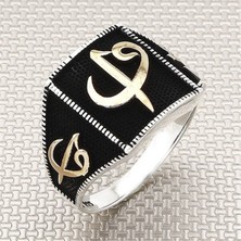 Moda Gümüş Evi 925 Ayar Gümüş Elif Vav Motifli Erkek Yüzük