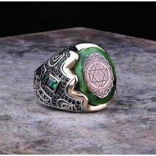 Moda Gümüş Evi Kaplan Serisi Sıkma Kehribar Taşlı Hz. Süleyman Mührü Şerifi Lazerli 925 Ayar Gümüş Erkek Yüzük