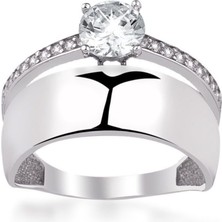 Moda Gümüş Evi 925 Ayar Gümüş Zirkon Taşlı Yarım Tur Model Yüzük