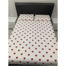 Shopyteks Kalp Desen Çift Kişilik Lastikli Çarşaf Seti Battal Boy 180 x 200