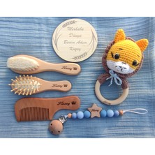 Gta Store İsme Özel %100 Keçi Kılı Fırça,bambu Masaj Tarağı, Şimşir Tarak,emzik Zinciri,amigurumi,müslin Battaniye ve Bez Saklama Çantası Bebek Seti