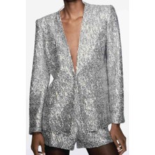 Allbucks Zara, Gümüş Payetli Blazer Ceket ABZRA1002