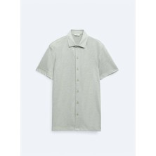 Kip Açık Haki Düz Regular Fit Casual Pamuk Karışımlı Gömlek