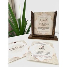 Noktra Design Esmâü'l-Hüsnâ - (Allahü Teâlâ'nın (C.c) 99 Ismi) - Doğal Ağaç Çerçeveli, 20 x 20 x 6  cm , Kuşe Kağıt Kartlar