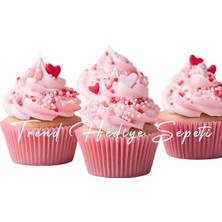 Trend Hediye Sepeti Takribi 200 Adet Pembe Muffin, Cupcake, Kek Kalıbı, 40x30 mm