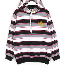 DobaKids Çizgili Nakış Detaylı Kapüşonlu Erkek Çocuk Sweatshirt 001-0001977
