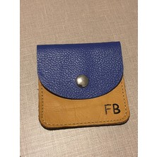 Pinkyola Design - Kare Model  Deri Fb Hardal Sarı ve Mavi Mini Bozuk Para Cüzdanı,airpod Kılıf