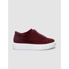 Cabani %100 Hakiki Deri Bordo Süet Kürklü Kadın Sneaker