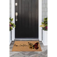 Napoli Home Hoşgeldiniz Yazılı Baskılı Kaymaz Taban Silinebilir  Kapı Önü Paspası (40X60CM),PASPAS-13-SARI,