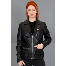 Hakiki Deri Mont Fermuar Yaka Ceket Kruvaze Yaka - 11100022