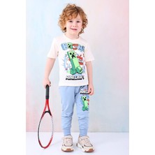 Yağmur Giyim Pjkke Minecraft Desenli Mavi Eşofmanlı Erkek Çocuk Kısa Kol Takım 3-10 Yaş 7461-M