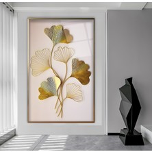 Emya Home Metal Çerçeveli Gold Yapraklar Cam Tablo