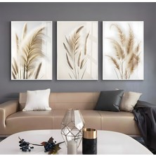 Emya Home Metal Çerçeveli Üçlü Başak Cam Tablo