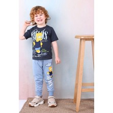 Yağmur Giyim Pjkke Simpson Desenli Açık Mavi Eşofmanlı Erkek Çocuk Kısa Kol Takım 3-10 Yaş 7492-AÇM