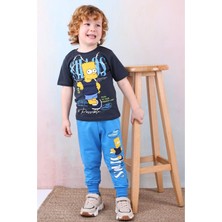 Yağmur Giyim Pjkke Simpson Desenli Koyu Mavi Eşofmanlı Erkek Çocuk Kısa Kol Takım 3-10 Yaş 7492-KM