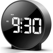 Nidage Pltech Yuvarlak Siyah Dijital LED Masa Saati USB Güç Saat Erteleme Modern Saat