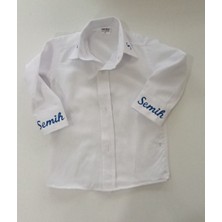 Terzim Ayşenur Beyaz Renkli Erkek Çocuk Gömleği Isim Işlemeli 0-5 Yaş