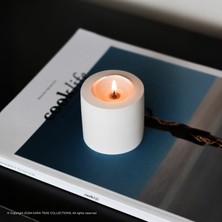 Dekoratif, Şık, Modern ve Minimalist, Düzbasli Silindir Tealight Mumluk (Bej - Kırık Beyaz)