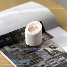 Dekoratif, Şık, Modern ve Minimalist, Yamukbasli Silindir Tealight Mumluk (Bej - Kırık Beyaz)