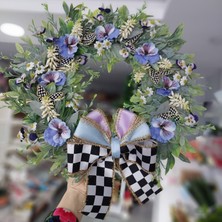 Menekşe Temalı Lüks Kapı Süsü 30 cm, Dekor, Hediye, Çelenk