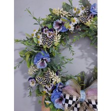 Menekşe Temalı Lüks Kapı Süsü 30 cm, Dekor, Hediye, Çelenk