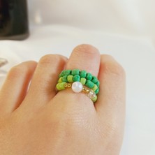 Crystal Atelier Yeşil Renk Kum Boncuk 3’lü Yüzük Set