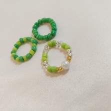Crystal Atelier Yeşil Renk Kum Boncuk 3’lü Yüzük Set