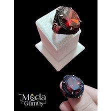 Moda Gümüş Evi Kırmızı Zirkon Taşlı Erkek Yüzük