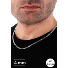 Moda Gümüş Evi 4 mm Gurmet 925 Ayar Gümüş Kolye, Erkek Kolye Zincir