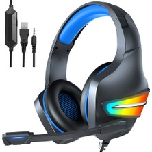 Digital Computer Home Erxung J6 Gaming Headset Rgb Işıklı Kablolu Kumandalı Kulak Üstü Mikrofonlu Kulaklık-Mavi (Yurt Dışından)