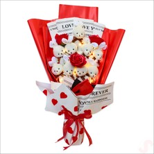 Süsle Bebek ve Parti 9 Beyaz Pelüş Tavşanlı LED Işıklı Kırmızı Buket, 65 cm  x 45 cm