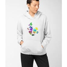 Terzili Giyin Puzzle Face Baskı Kapüşonlu Sweatshirt Kadın