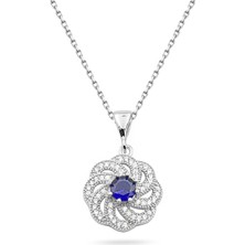 Brezza Lusso Jewelry Kraliyet Çiçeği Safir Taşlı Kadın Gümüş Kolye