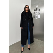 Kolları Nakış Detaylı Oversize Kaban Siyah 3085