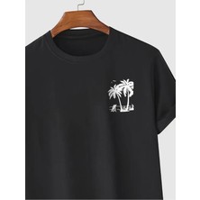 Woodroffe Erkek T-Shirt Palmiye Ağacı Baskılı Oversize Salaş