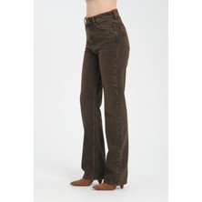Yüksek Bel Fermuarlı Wideleg Fit %100 Pamuk Jean Pantolon