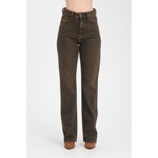 Yüksek Bel Fermuarlı Wideleg Fit %100 Pamuk Jean Pantolon