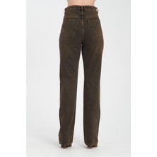 Yüksek Bel Fermuarlı Wideleg Fit %100 Pamuk Jean Pantolon