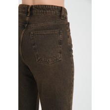 Yüksek Bel Fermuarlı Wideleg Fit %100 Pamuk Jean Pantolon