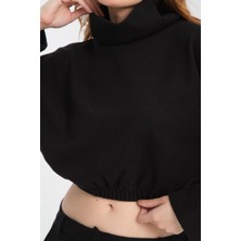 Pamuklu Boğazlı Crop Sweatshirt + Pamuklu Pantolon Takım