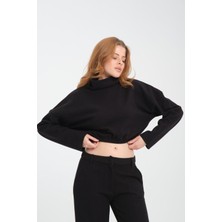 Pamuklu Boğazlı Crop Sweatshirt + Pamuklu Pantolon Takım
